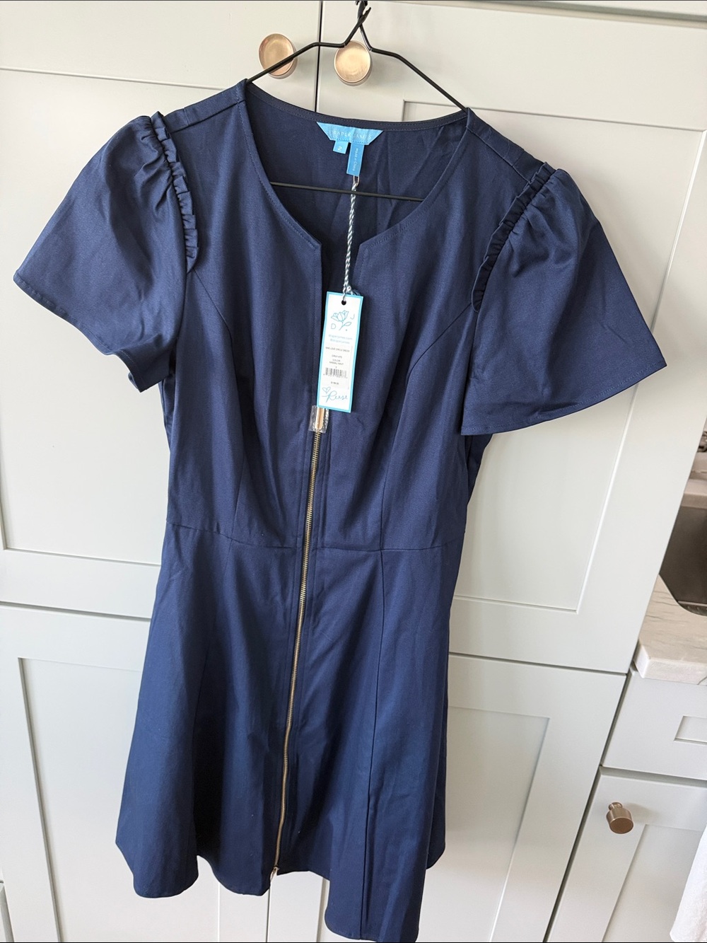 🦋Draper James Navy Zip-Front Fit & Flare Dress with Ruffle Sleeves - Picture 10 of 10